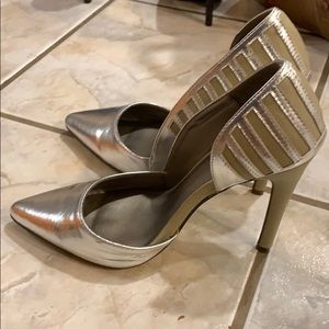 Michael Antonio silver heels with lines